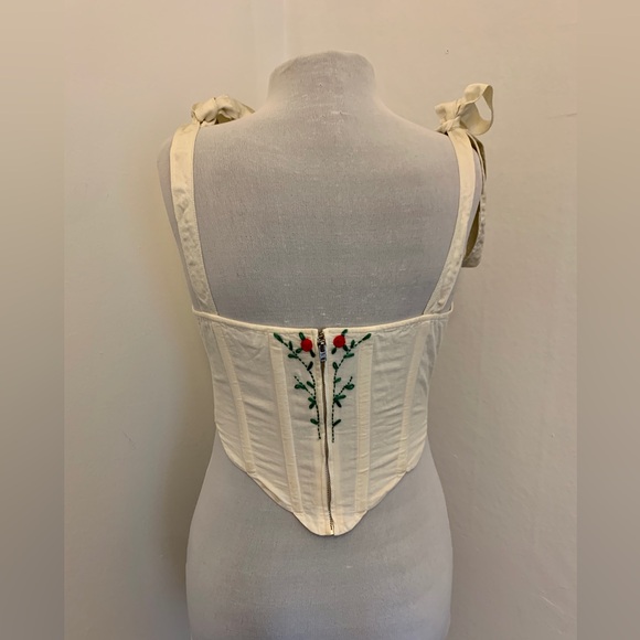 LPA Alec Top Ivory small corset embroidery tie cotton floral sexy crop Milkmaid - Picture 8 of 17